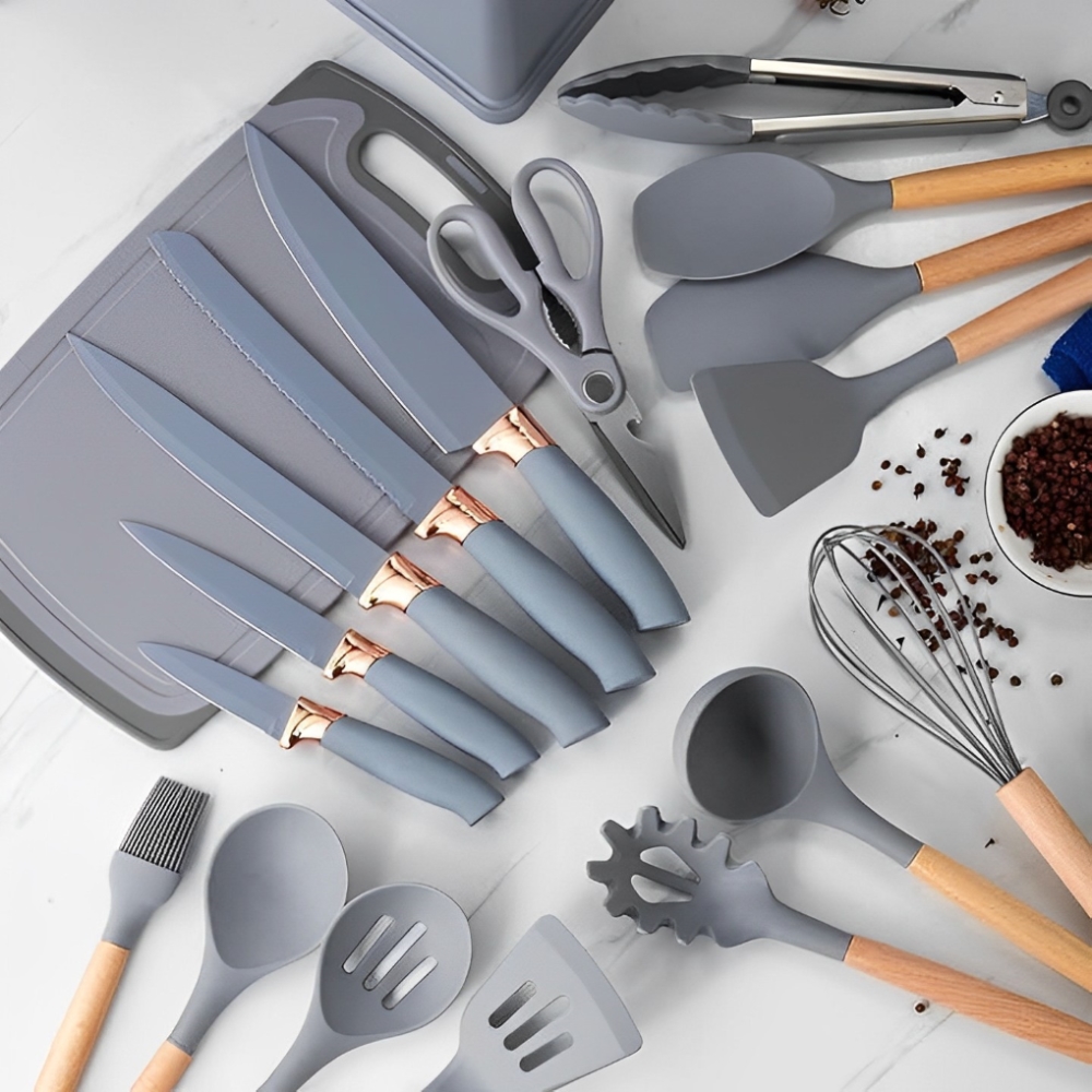 SET DE UTENSILIOS DE COCINA SILICONA 19P